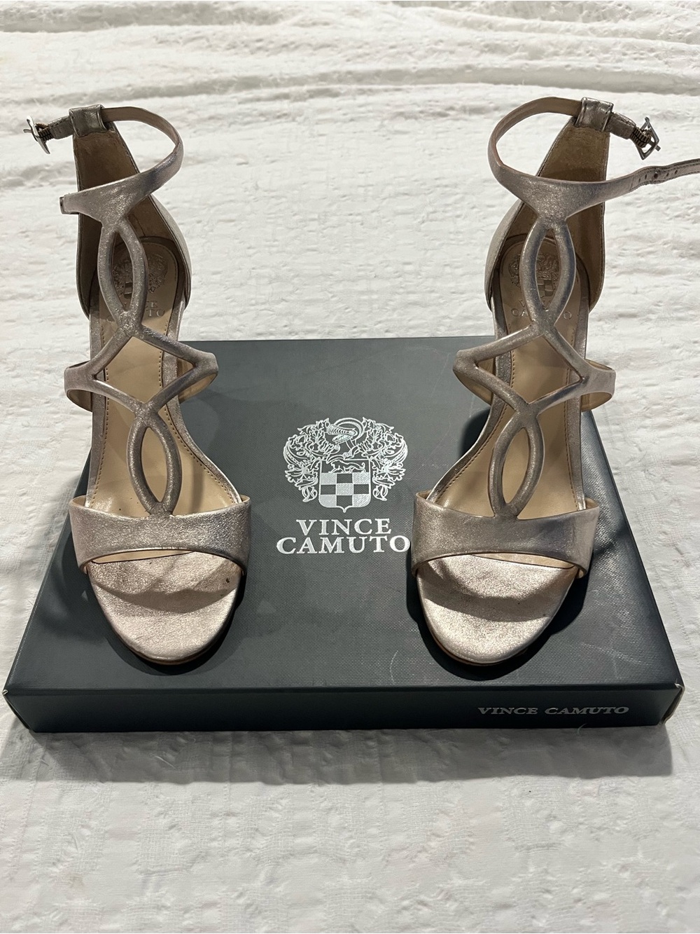 Vince Camuto Metallic Rose Gold Strappy Ankle-Wrap Heels
